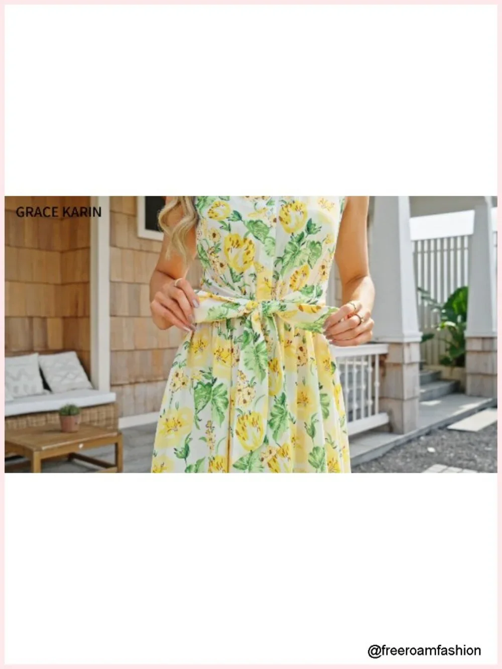 Sleeveless Floral Flowy A-Line Midi Dress with Pocket and Tie Belt